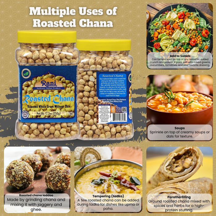 Rani Roasted Chana Skinless (Chickpeas) Plain Flavor (No Skin) 12.3oz (350g) PET Jar ~ All Natural | Vegan | No Preservatives | Gluten Friendly | Indian Origin | Great Snack, Ready to Eat