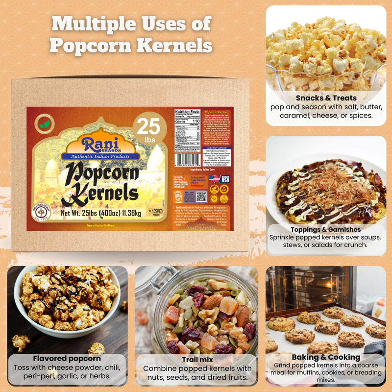 Rani Popcorn Kernels 400oz (25lbs) 11.36kg Bulk, Perfect for Stovetop, Microwave & Popcorn Machines ~ All Natural | Gluten Friendly | Vegan | NON-GMO | Kosher | Product of USA
