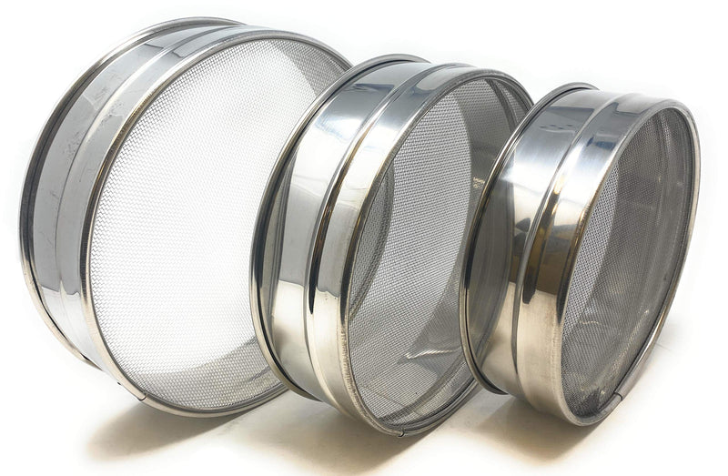 Stainless Steel Sieve ~ Set of 3 ~ for Flours, Seeds, Beans & Lentils - Sizes 6.7", 7.5", 8.25" by Rani Brand