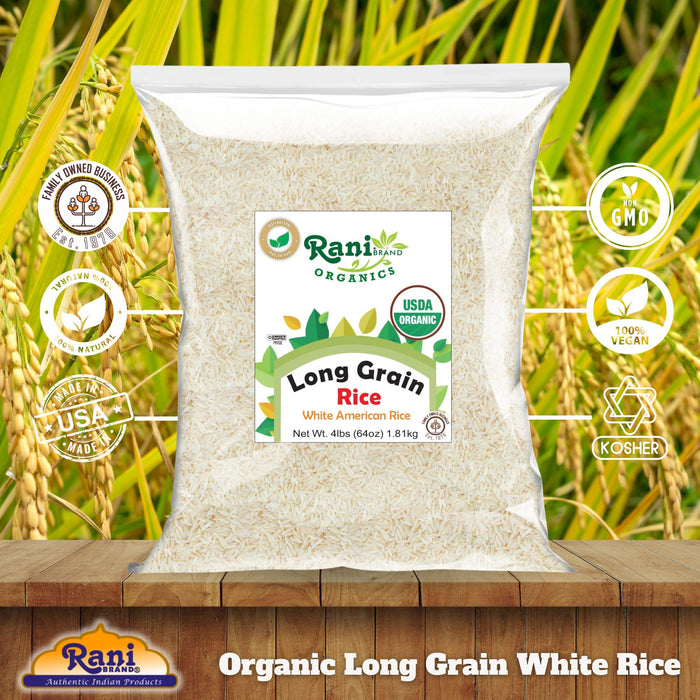 Rani Organic Long Grain White Rice 64oz (4lbs) 1.81kg Bulk ~ All Natural | Gluten Friendly | Vegan | Non-GMO | Kosher | Product of USA | USDA Certified Organic