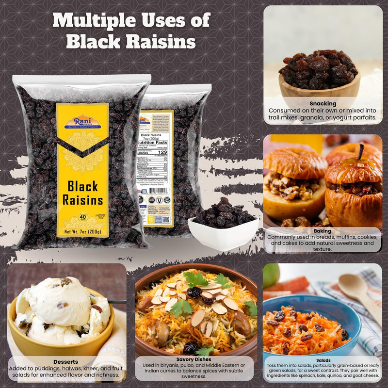 Rani Black Raisins 7oz (200g) ~ All Natural | Gluten Friendly | Non-GMO | Kosher | Vegan | Product of USA