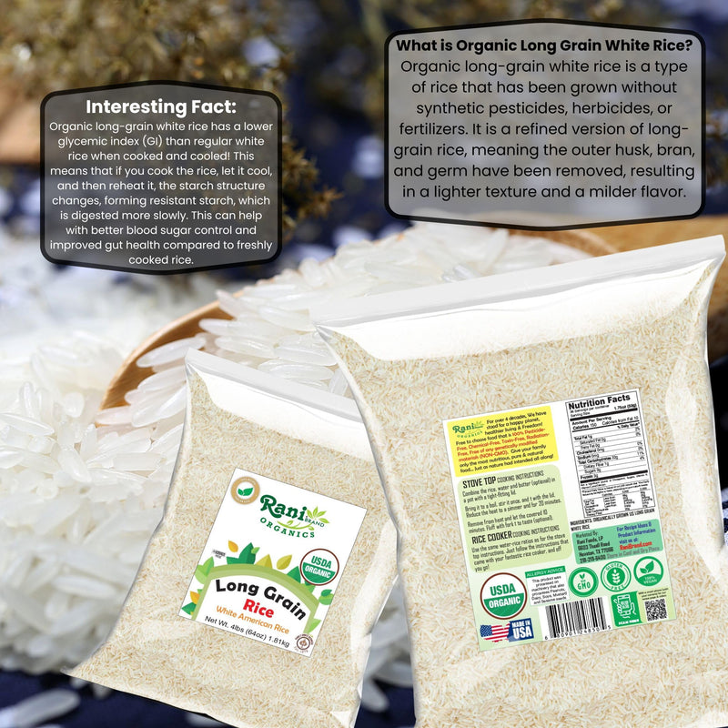 Rani Organic Long Grain White Rice 64oz (4lbs) 1.81kg Bulk ~ All Natural | Gluten Friendly | Vegan | Non-GMO | Kosher | Product of USA | USDA Certified Organic