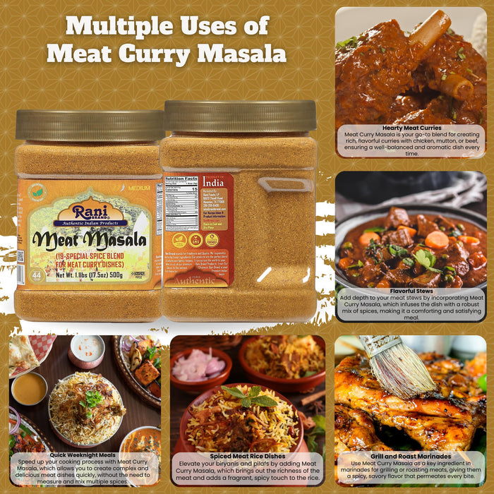Rani Meat Curry Masala 21-Spice Blend 17.5oz (1.1lbs) 500g PET Jar ~ All Natural | Vegan | No Colors | Gluten Friendly | NON-GMO | Kosher | Indian Origin