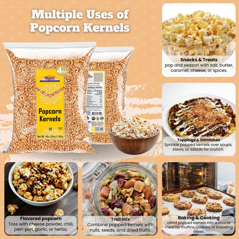Rani Popcorn Kernels 64oz (4lbs) 1.81kg Bulk, Perfect for Stovetop, Microwave & Popcorn Machines ~ All Natural | Gluten Friendly | Vegan | NON-GMO | Kosher | Product of USA