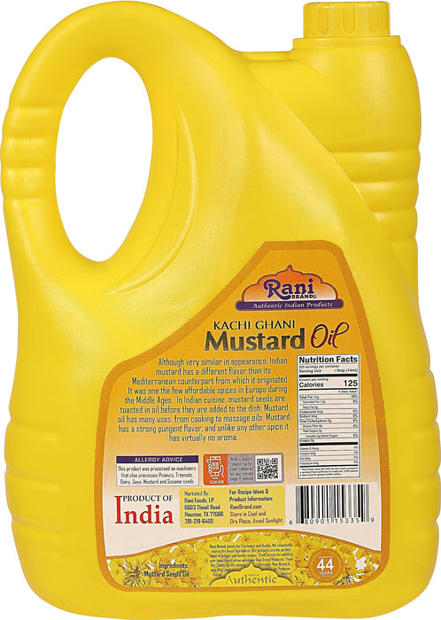 Rani Mustard Oil (Kachi Ghani) 169 Ounce (5 Liter) Pack of 2, NON-GMO | Gluten Free | Kosher | Vegan | 100% Natural