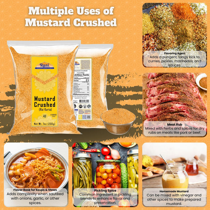 Rani Mustard Seeds Crushed Coarse 7oz (200g) ~ All Natural | Gluten Friendly | NON-GMO | Kosher | Vegan | Indian Origin