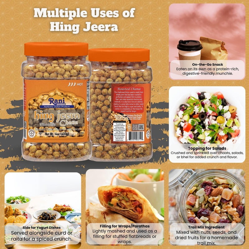 Rani Roasted Chana (Chickpeas) Hing-Jeera (Cumin-Asafetida) Flavor 14oz (400g) PET Jar ~ All Natural | Vegan | No Preservatives | Gluten Friendly | Kosher | Indian Origin |Ready to Eat | Seasoned with 9 Spices