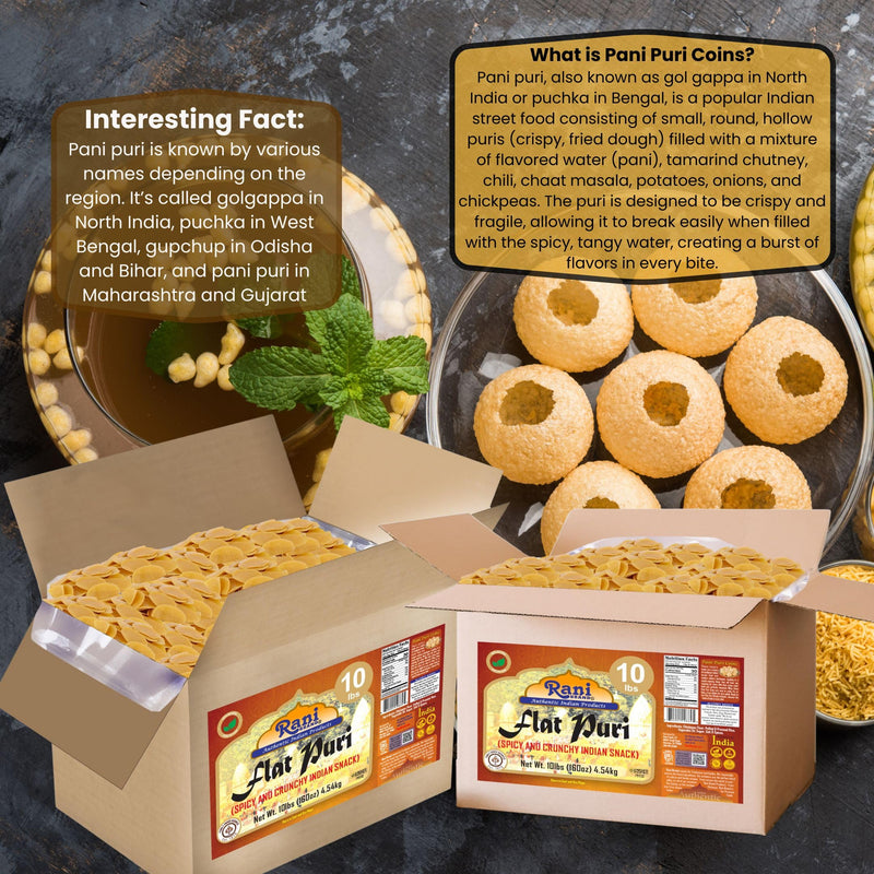 Rani Pani Puri Coins 160oz (10lbs) 4.54kg 1650-1660 Coins Bulk Box ~ Uncooked, Microwaveable wheat and Semolina Coins ~ All Natural | Vegan | NON-GMO | Kosher | Indian Origin