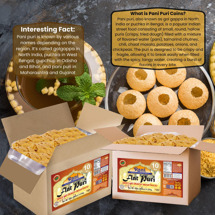 Rani Pani Puri Coins 160oz (10lbs) 4.54kg 1650-1660 Coins Bulk Box ~ Uncooked, Microwaveable wheat and Semolina Coins ~ All Natural | Vegan | NON-GMO | Kosher | Indian Origin