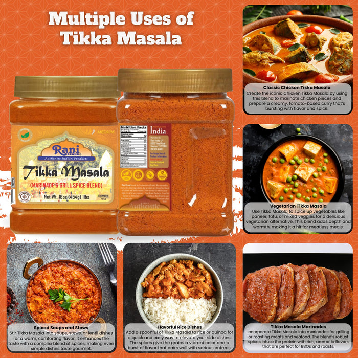 Rani Tikka Masala Indian 7-Spice Blend 16oz (1lb) 454g PET Jar ~ All Natural | Salt-Free | Vegan | No Colors | Gluten Friendly | NON-GMO | Indian Origin