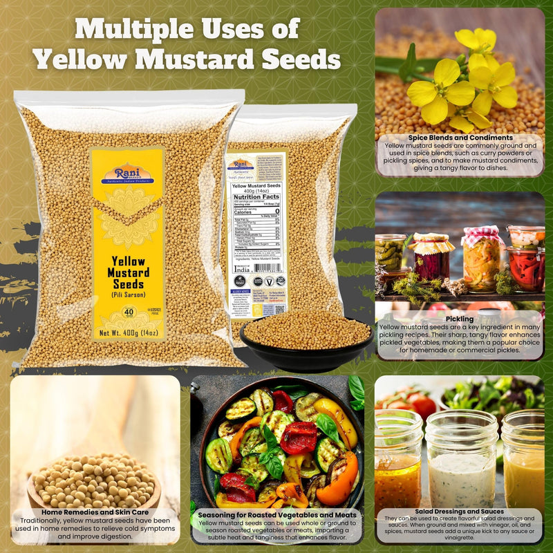 Rani Yellow Mustard Seeds Whole Spice 14oz (400g) ~ Ideal for Pickling, Dressing and Making Ground Mustard for Cooking, All Natural | Vegan | Gluten Friendly | NON-GMO | Kosher | Indian Origin