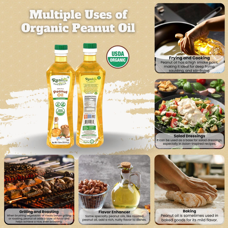 Rani Organic Peanut Oil 33.8 Ounce (1 Liter) Cold Pressed | 100% Natural | NON-GMO | Kosher | Vegan | Gluten Free