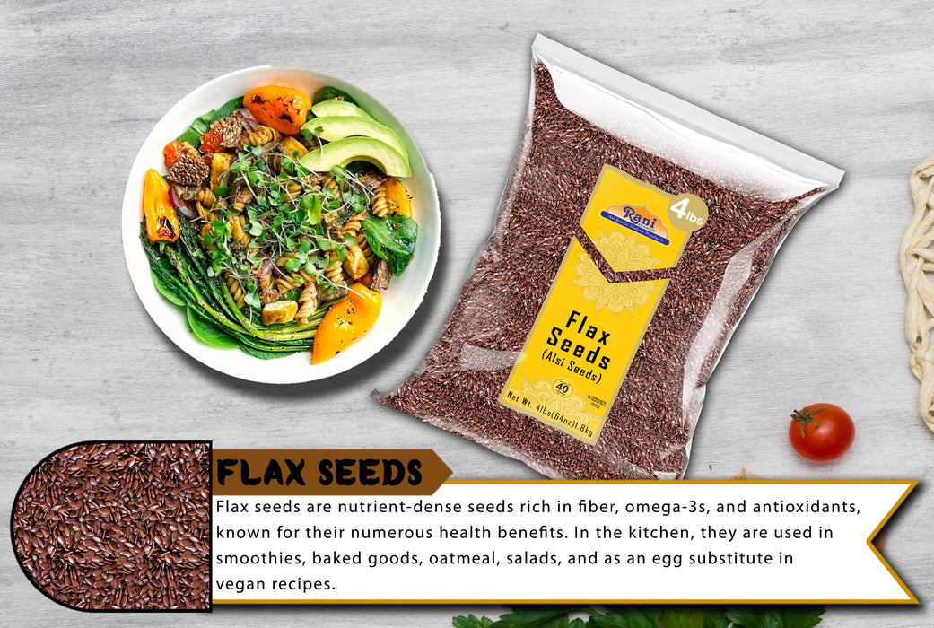Rani Flax Seeds Whole Raw (Alsi, Linum usitatissimum) 64oz (4lbs) 1.81kg Bulk ~ All Natural | Gluten Friendly | Non-GMO | Kosher | Vegan | Indian Origin