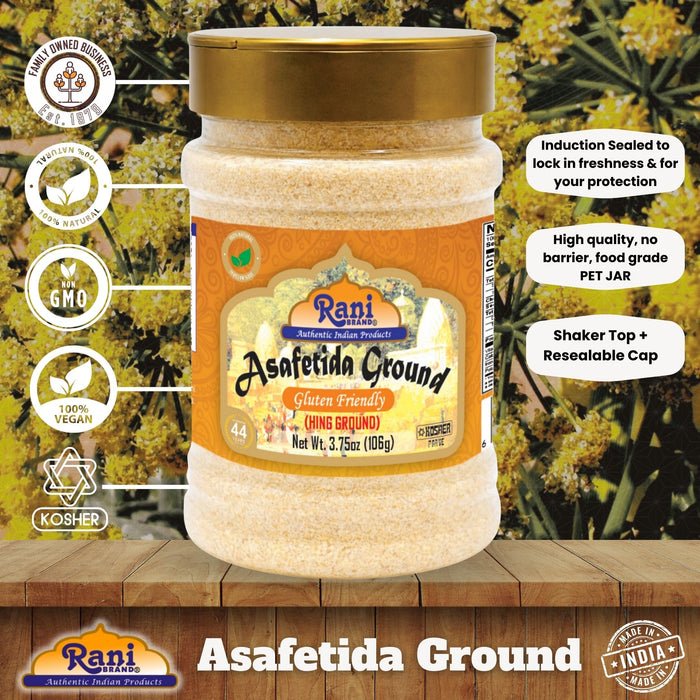 Rani Asafetida (Hing) Ground 3.75oz (106g) Gluten Friendly ~ All Natural | Salt Free | Vegan | Non-GMO| Kosher | Best for Onion Garlic Substitute