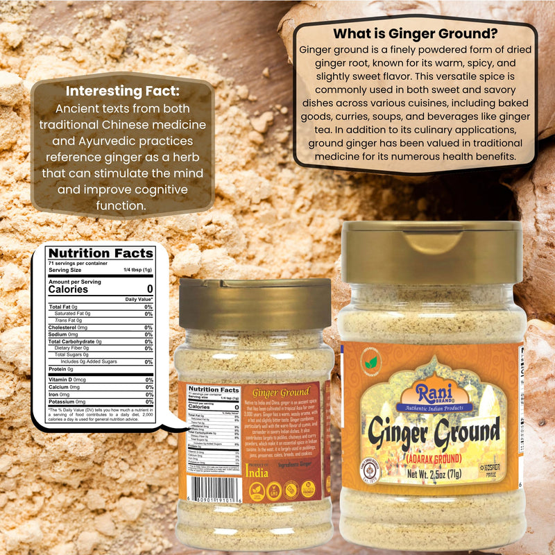 Rani Ginger (Adarak) Powder Ground, Spice 2.5oz (71g) PET Jar ~ All Natural | Vegan | Gluten Friendly | NON-GMO | Indian Origin