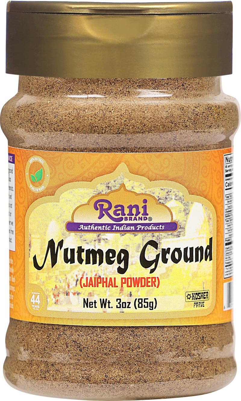 Rani Nutmeg (Jaiphul) Ground Powder Spice 3oz (85g) PET Jar ~ Perfect for Baking, Cooking, Smothies, Lattes & Dessert, All Natural | Vegan | Gluten Friendly | NON-GMO | Kosher | Indian Origin