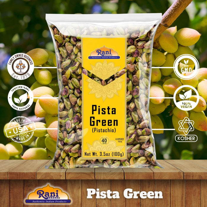 Rani Pista (Pistachio) Green 3.5oz (100g) ~ All Natural | Gluten Friendly | Vegan | NON-GMO | Kosher | No Salt or fillers | Indian Origin