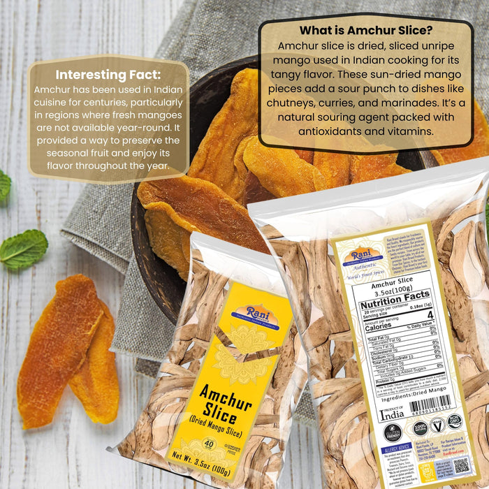 Rani Amchur (Mango) Dried Whole Slices Spice 3.5oz (100g) ~ All Natural, Indian Origin | No Color | Gluten Friendly | Vegan | NON-GMO | Kosher | No Salt or fillers