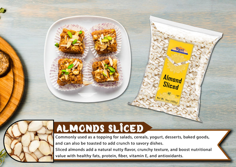 Rani Sliced Almonds (uncooked, unsalted) 14oz (400g) ~ All Natural | Vegan | Gluten Friendly | Kosher | Fresh Product of USA ~ California Shelled Almonds