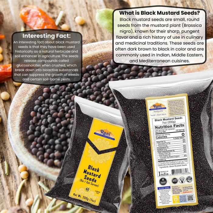 Rani Black Mustard Seeds Whole Spice (Kali Rai) 7oz (200g) ~ All Natural | Gluten Friendly | NON-GMO | Kosher | Vegan