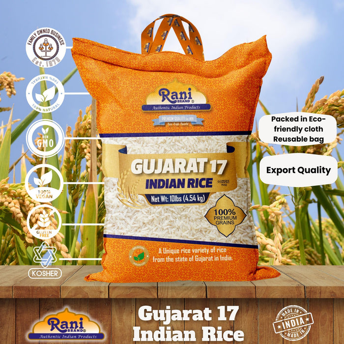 Rani Gujarat 17 Indian Rice 160oz (10lbs) 4.54kg Cloth Bag ~ All Natural | Gluten Friendly | Vegan | Kosher | Export Quality | Indian Origin