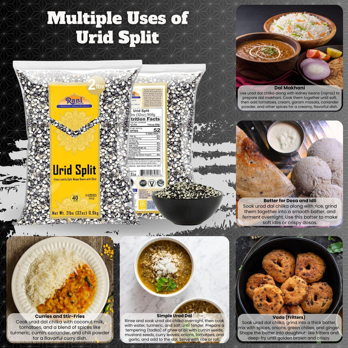 Rani Urid/Urad Split Chilka (Split Matpe Beans with Skin) Indian Lentils 32oz (2lbs) 908g ~ All Natural | Gluten Friendly | Non-GMO | Kosher | Vegan | Indian Origin