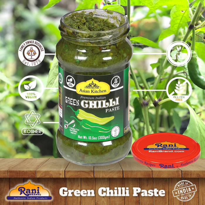 Asian Kitchen Green Chilli Cooking Paste 10.58oz (300g) ~ Vegan | Glass Jar | Gluten Free | NON-GMO | No Colors | Indian Origin