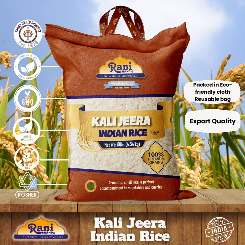 Rani Kali Jeera Indian Rice 160oz (10lbs) 4.54kg Cloth Bag ~ All Natural | Gluten Friendly | Vegan | Kosher | Export Quality | Indian Origin