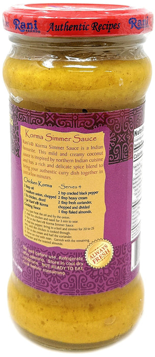 Rani Korma Curry Vegan Simmer Sauce (Rich Coconut, Onion, Garlic & Spices) 14oz (400g) Glass Jar ~ Easy to Use | Vegan | No Colors | All Natural | NON-GMO | Gluten Free | Indian Origin