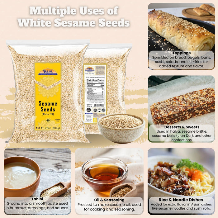 Rani Sesame Seeds Whole White, Hulled (Till) 28oz (800gm) ~ All Natural | Gluten Friendly | NON-GMO | Kosher | Vegan | Indian Origin