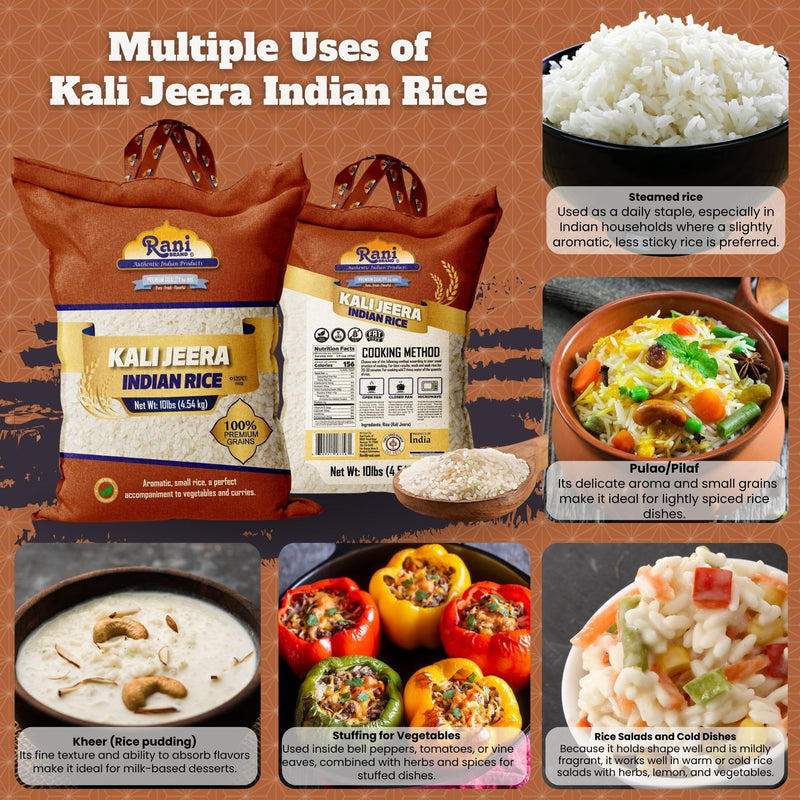 Rani Kali Jeera Indian Rice 160oz (10lbs) 4.54kg Cloth Bag ~ All Natural | Gluten Friendly | Vegan | Kosher | Export Quality | Indian Origin