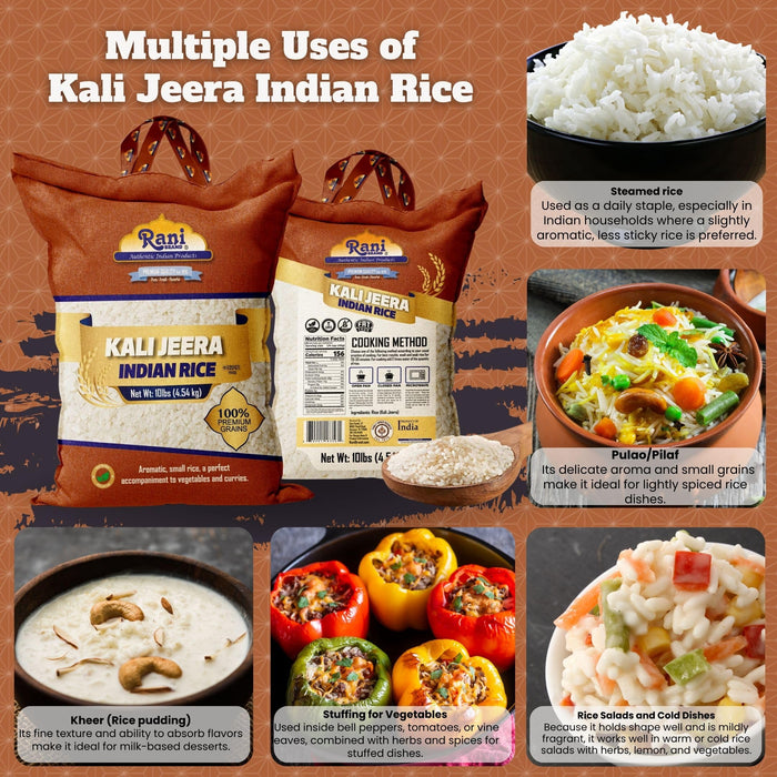 Rani Kali Jeera Indian Rice 160oz (10lbs) 4.54kg Cloth Bag ~ All Natural | Gluten Friendly | Vegan | Kosher | Export Quality | Indian Origin