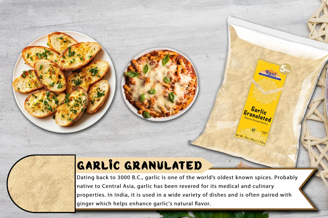 Rani Granulated Garlic (Coarse Ground Garlic) 80oz (5lbs) 2.27kg Bulk ~ All Natural | Gluten Friendly | Vegan | NON-GMO | Kosher | No Salt or fillers | Product of USA