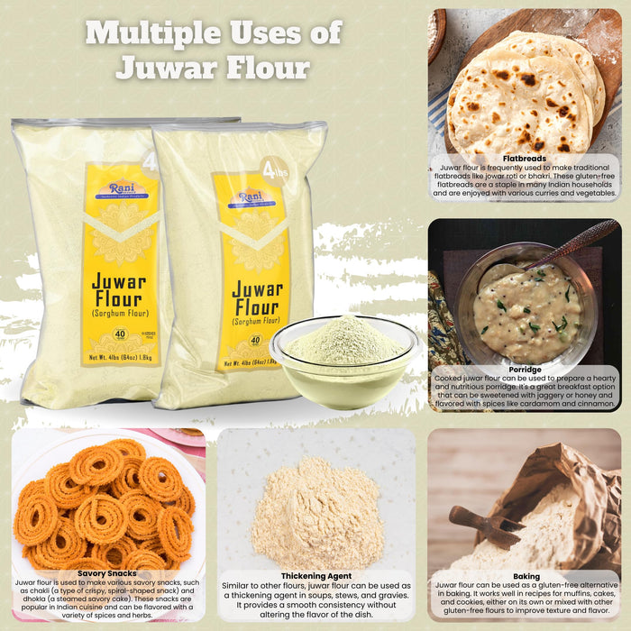 Rani Juwar (Sorghum) Flour, 64oz (4lbs) 1.81kg Bulk ~ All Natural, Salt-Free | Vegan | No Colors | Gluten Friendly | NON-GMO | Kosher | Indian Origin