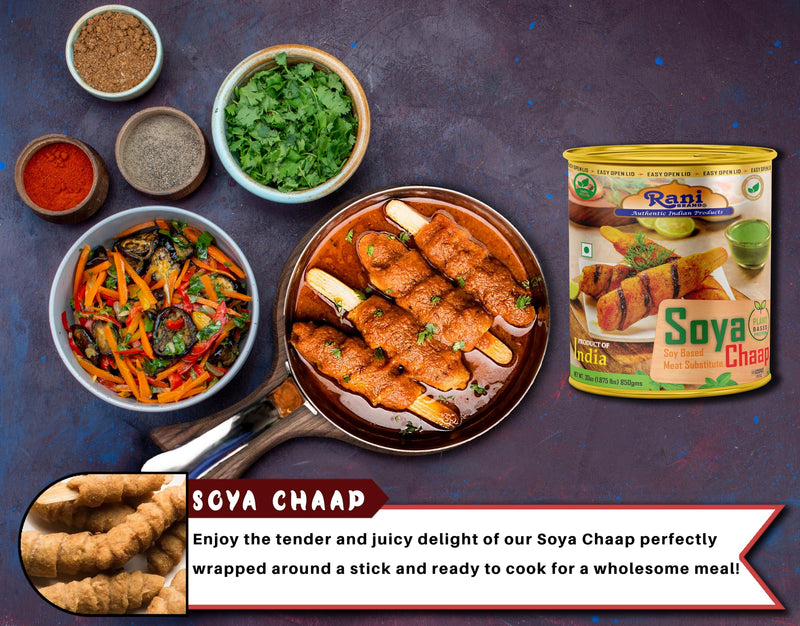 Rani Soya Chaap (Plant Based Protein) 30oz (1.875lbs) 850g, Pack of 18 ~ Easy Open Lid | All Natural | Vegan | No Colors | NON-GMO | Kosher | Indian Origin | Soy Based Meat Substitute