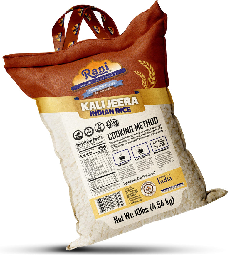 Rani Kali Jeera Indian Rice 160oz (10lbs) 4.54kg Cloth Bag ~ All Natural | Gluten Friendly | Vegan | Kosher | Export Quality | Indian Origin
