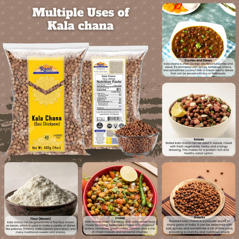 Rani Kala Chana (Desi Chickpeas Chana with skin)14oz (400g) ~ All Natural | Gluten Friendly | NON-GMO | Kosher | Vegan | Indian Origin
