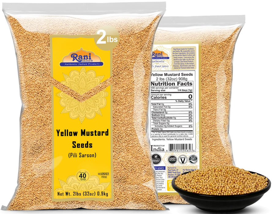 Rani Yellow Mustard Seeds Whole Spice 32oz (2lbs) 908g ~ Ideal for Pickling, Dressing and Making Ground Mustard for Cooking, All Natural | Vegan | Gluten Friendly | NON-GMO | Kosher | Indian Origin