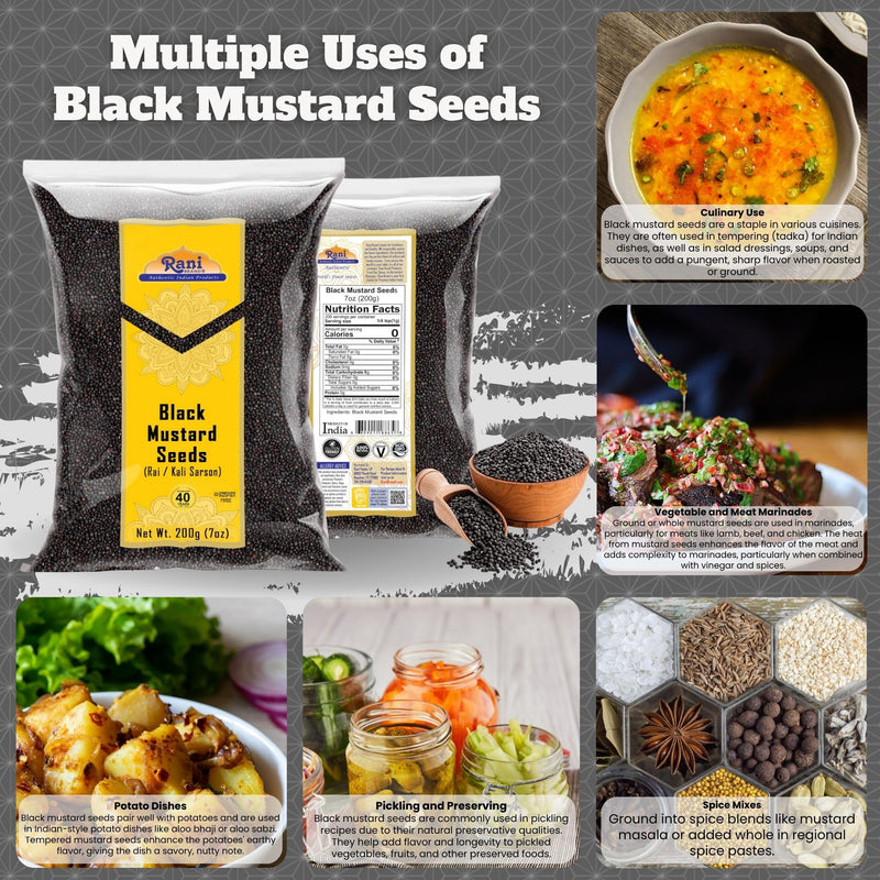 Rani Black Mustard Seeds Whole Spice (Kali Rai) 7oz (200g) ~ All Natural | Gluten Friendly | NON-GMO | Kosher | Vegan