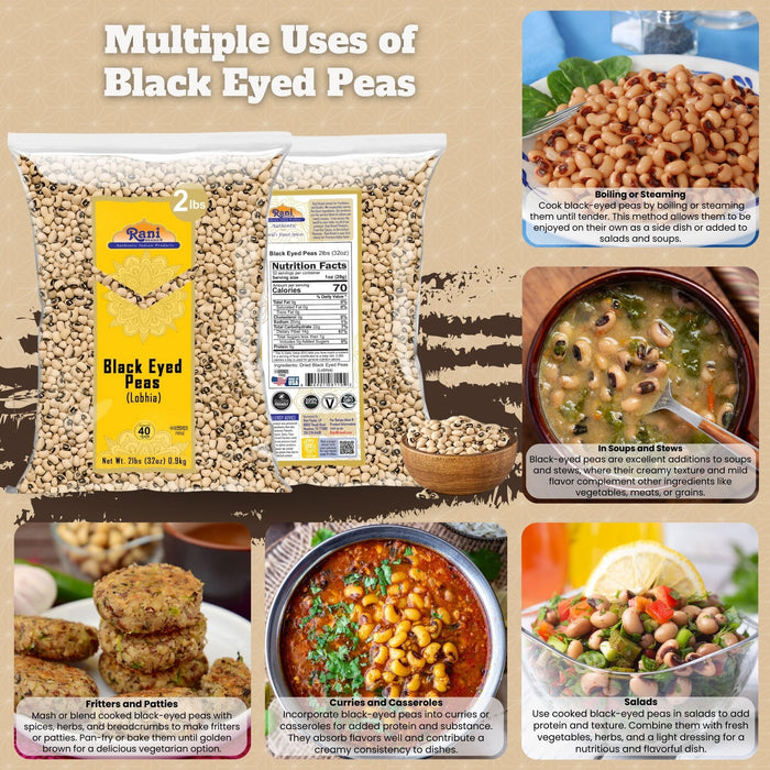 Rani Black Eyed Peas, Dried (Lobhia) 32oz (2lbs) 907g ~ All Natural | Vegan | Kosher | Gluten Friendly | Product of USA