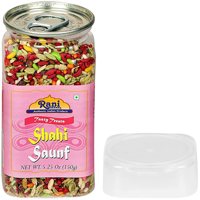 Rani Shahi Saunf 5.25oz (150g) Vacuum Sealed, Easy Open Top, Resealable Container ~ Indian Tasty Treats | Vegan | Gluten Friendly | NON-GMO | Indian Origin