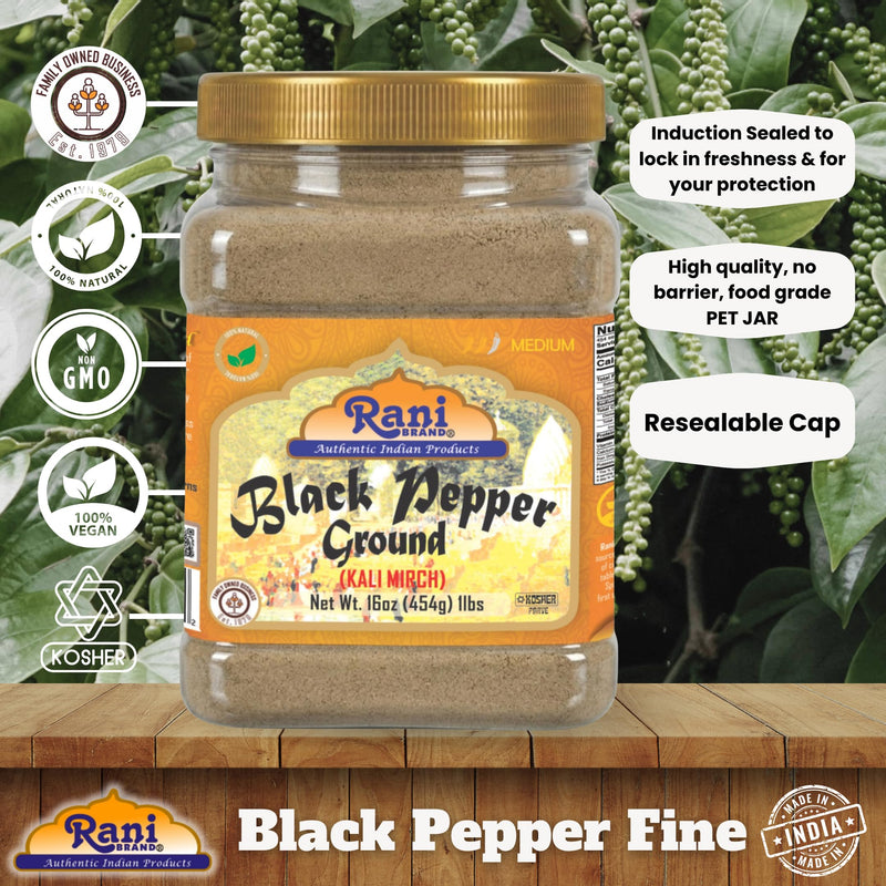 Rani Black Pepper Fine Powder 80 Mesh, 16oz (1lb) 454g PET Jar ~ Gluten Friendly | Non-GMO | All Natural