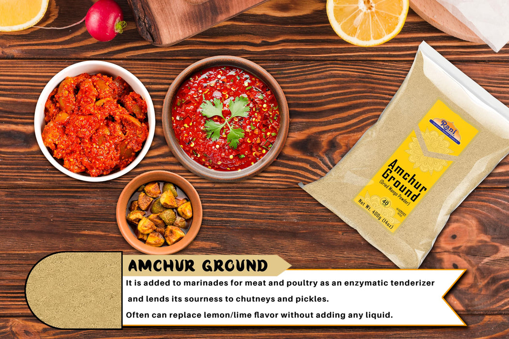Rani Amchur (Mango) Ground Powder Spice 14oz (400g) ~ All Natural, Indian Origin | No Color | Gluten Friendly | Vegan | NON-GMO | Kosher | No Salt or fillers