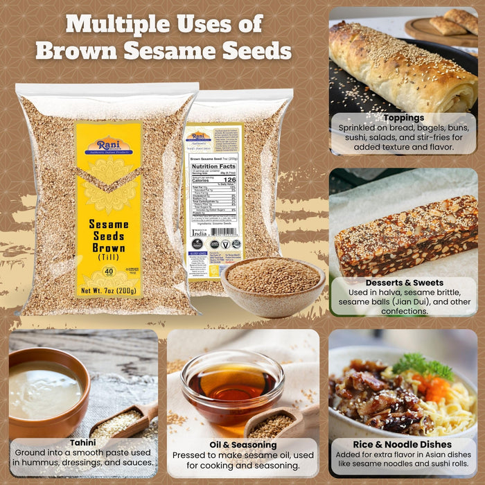 Rani Sesame Seeds Whole Brown, Raw (Till) 7oz (200gm) ~ All Natural | Gluten Friendly | NON-GMO | Kosher | Vegan | Indian Origin