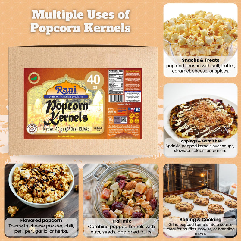 Rani Popcorn Kernels 40lbs (640oz) 18.14kg Bulk Box, Perfect for Stovetop, Microwave & Popcorn Machines ~ All Natural | Gluten Friendly | Vegan | NON-GMO | Kosher | Product of USA