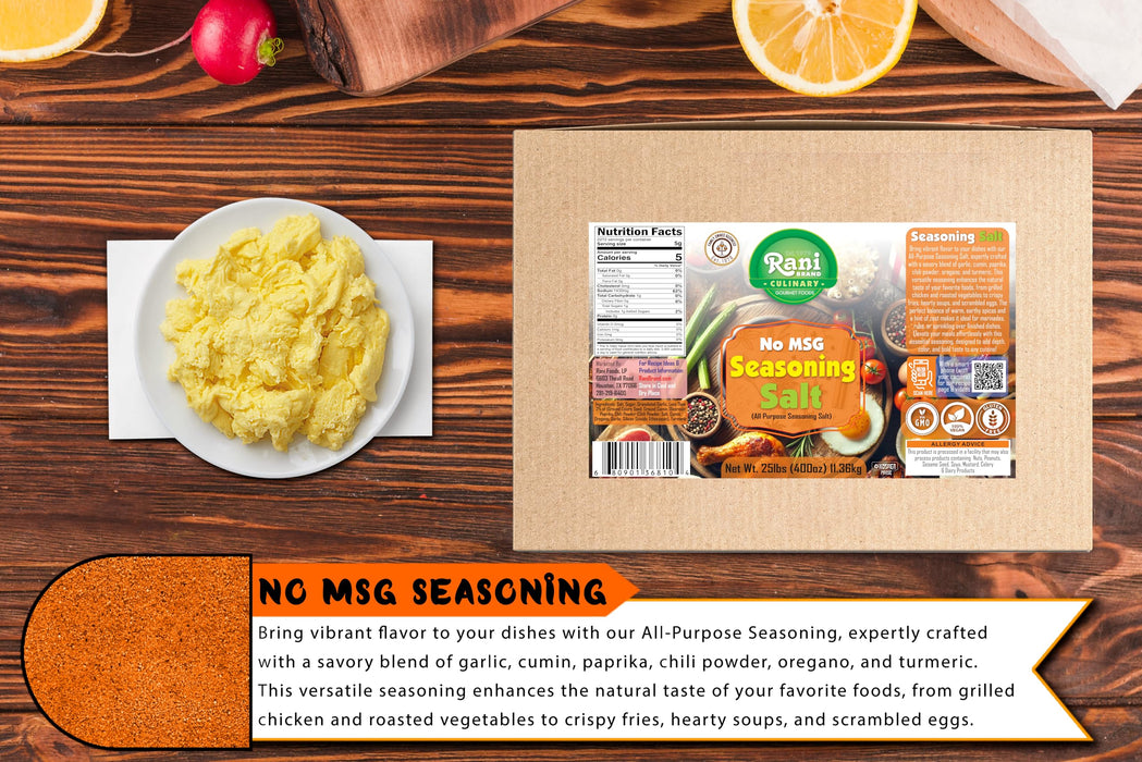 Rani No MSG Seasoning Salt (All Purpose Seasonign Salt) 400oz (25lbs) 11.36kg Bulk Box ~ All Natural | Gluten Friendly | NON-GMO | Kosher | Vegan | Product of USA