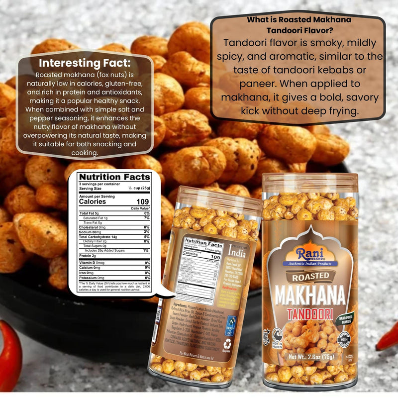 Roasted Makhana, Tandoori Flavor - 2.6oz (75g) - Rani Brand Authentic Indian Products