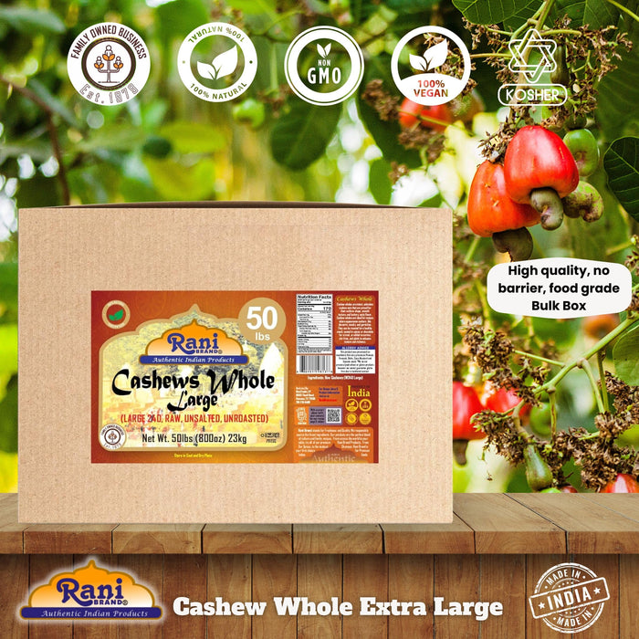 Rani Raw Cashews Whole W240 Large (uncooked, unsalted) 800oz (50lbs) 23kg Vacuum Packed, Bulk Box ~ All Natural, No Preservatives | Vegan | NON-GMO | Kosher | Gluten Friendly