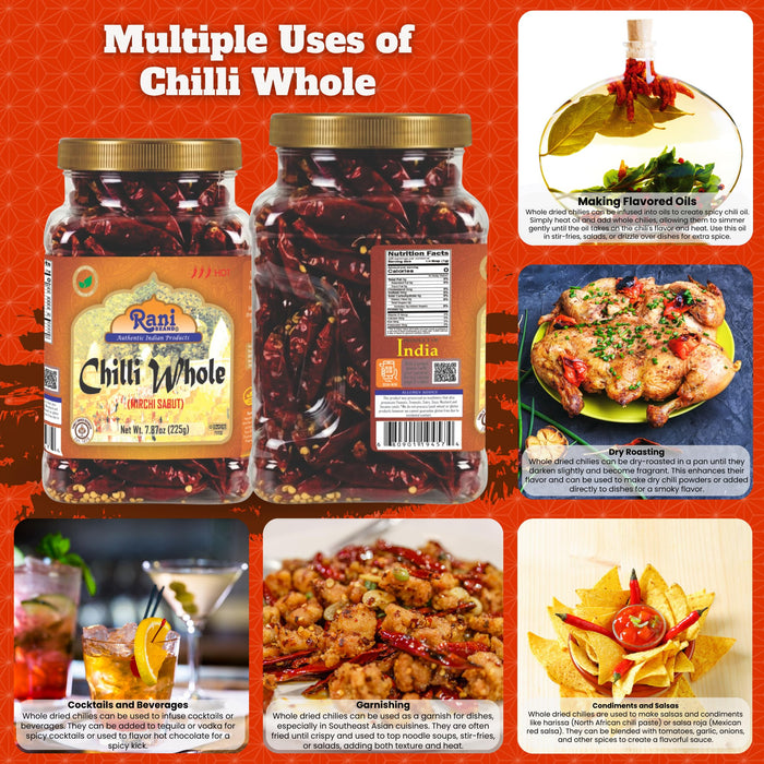 Rani Chilli Whole 8oz (225g) ~ All Natural, Salt-Free | Vegan | No Colors | Gluten Friendly | NON-GMO | Kosher | Indian Origin