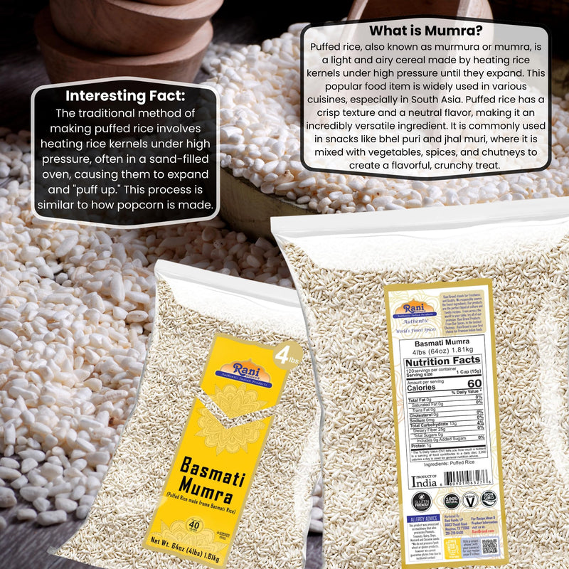 Rani Basmati Mumra (Puffed Rice) 64oz (4lbs) 1.81kg Bulk ~ All Natural | No Color | Gluten Friendly | Vegan | NON-GMO | Kosher | No Salt or fillers | Indian Origin